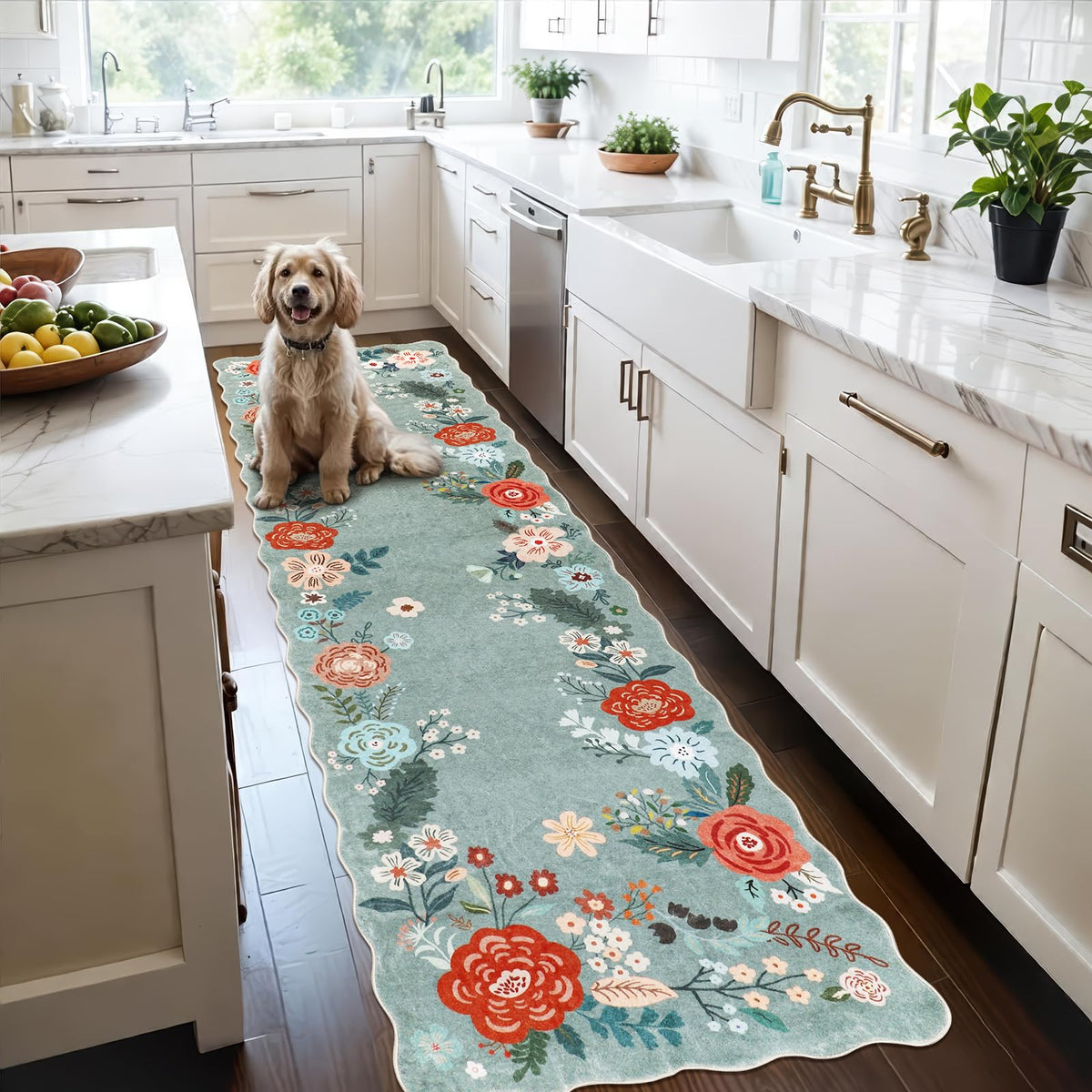 Homcomoda Floral Kitchen Rugs Mats for Floor 3PC, Farmhouse Non Slip Kitchen Rug Runner, Washable Non Skid Kitchen Rugs, Comfort Standing Mat for Laundry, Desk, Bar, Office