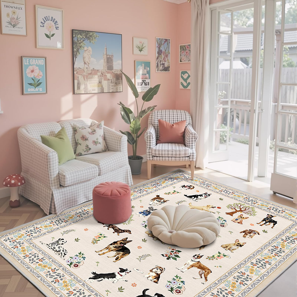 Washable Runner Rug 2x6 Beige Floral, Non Slip for Hallway, Kitchen