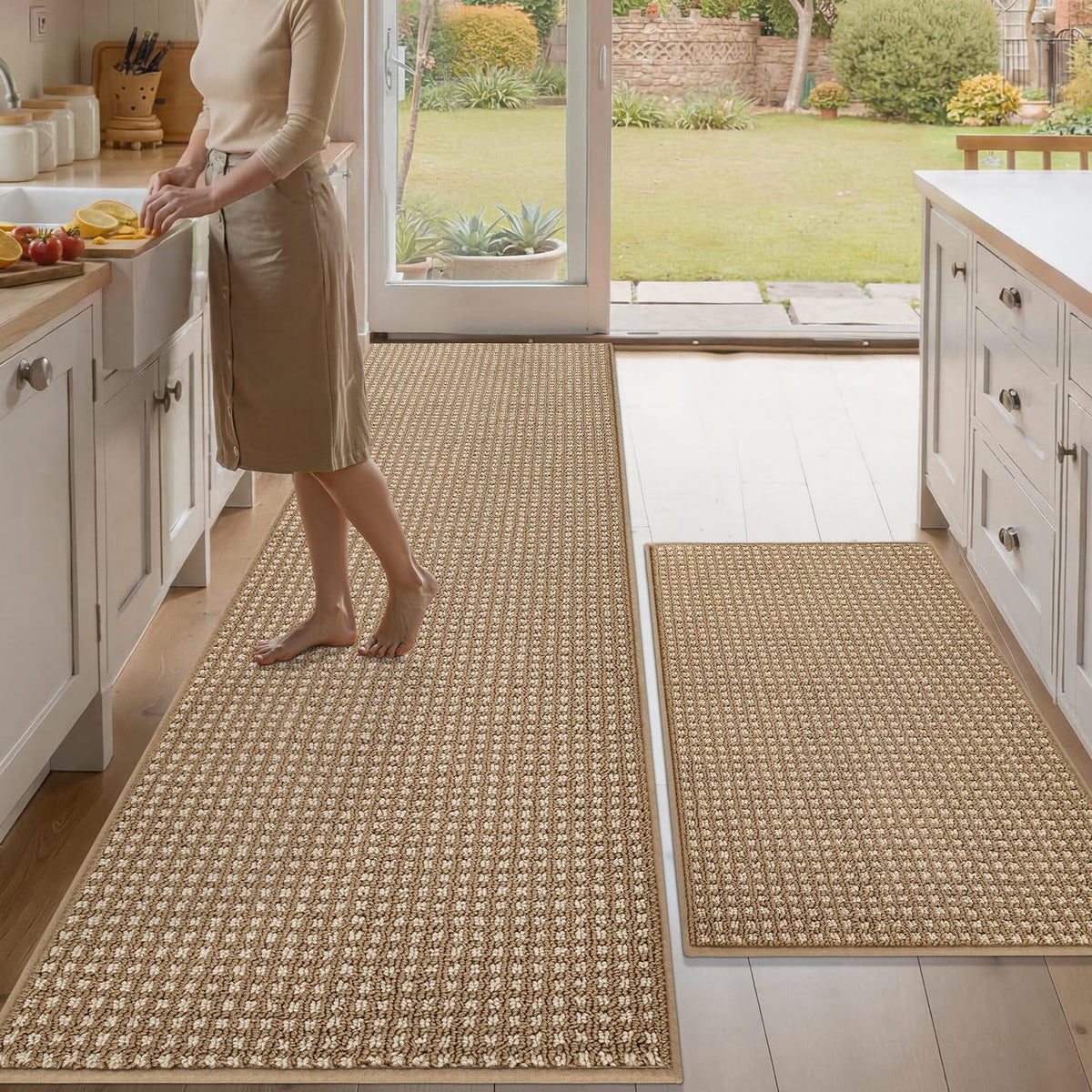 hicorfe Waffle Kitchen Runner Rugs Set of 2,Non Slip Kitchen Mats for Floor