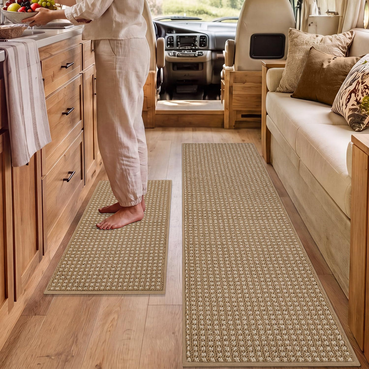 hicorfe Waffle Kitchen Runner Rugs Set of 2,Non Slip Kitchen Mats for Floor