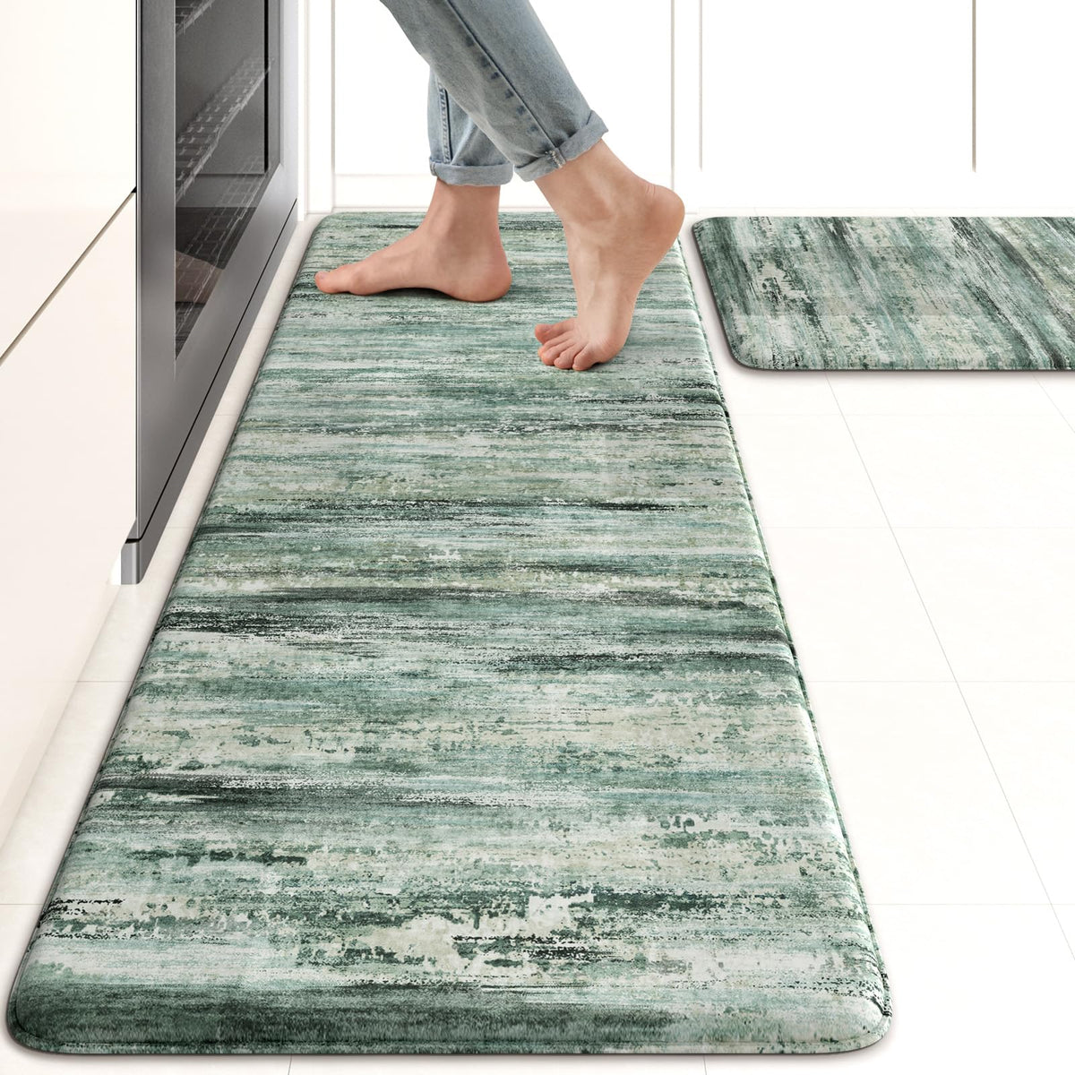 KIMODE Anti Fatigue Kitchen Mats for Floor 2 Piece, Abstract Kitchen Rugs
