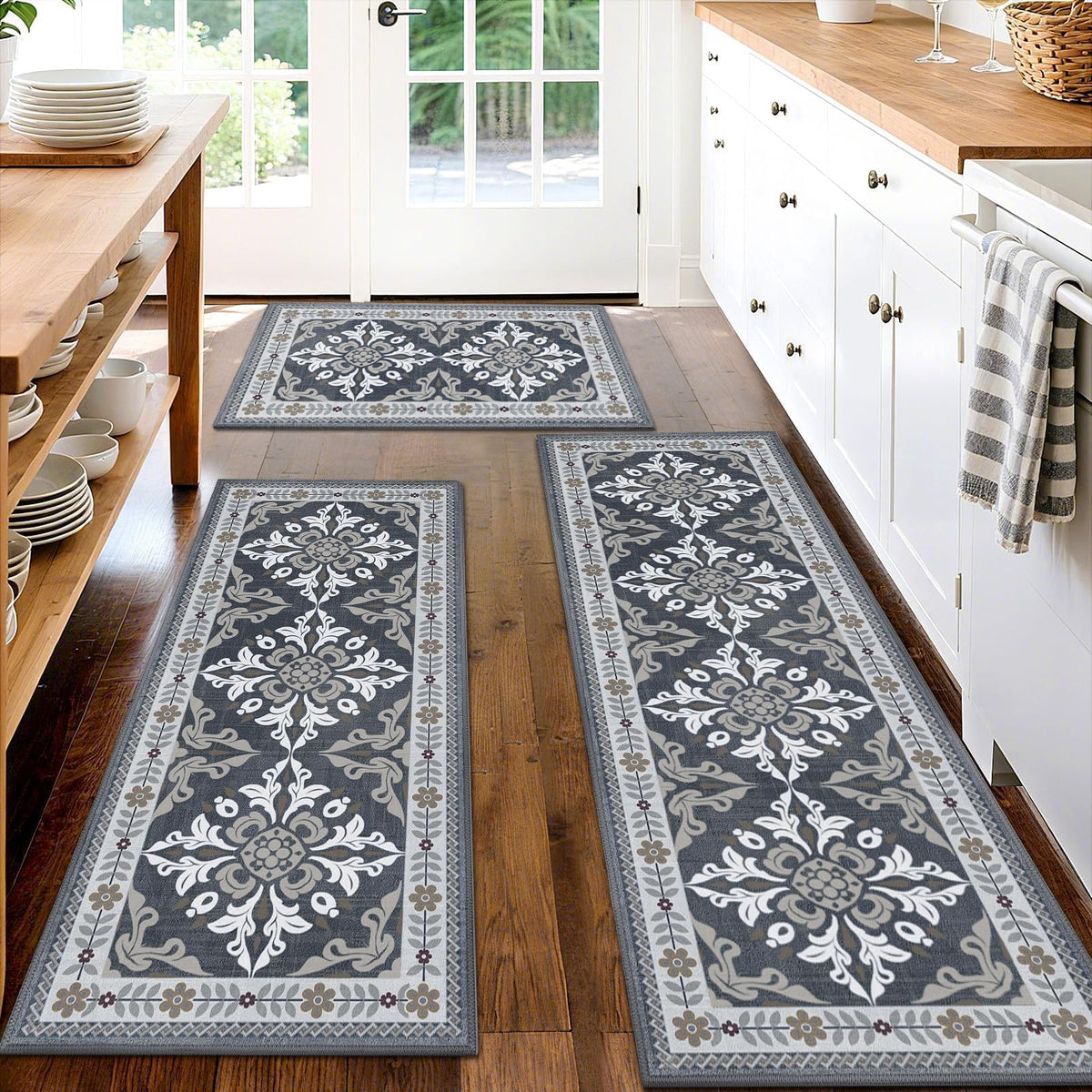 3 Piece Kitchen Rugs Set, Non Slip Washable Floor Mats with Water Absorbent
