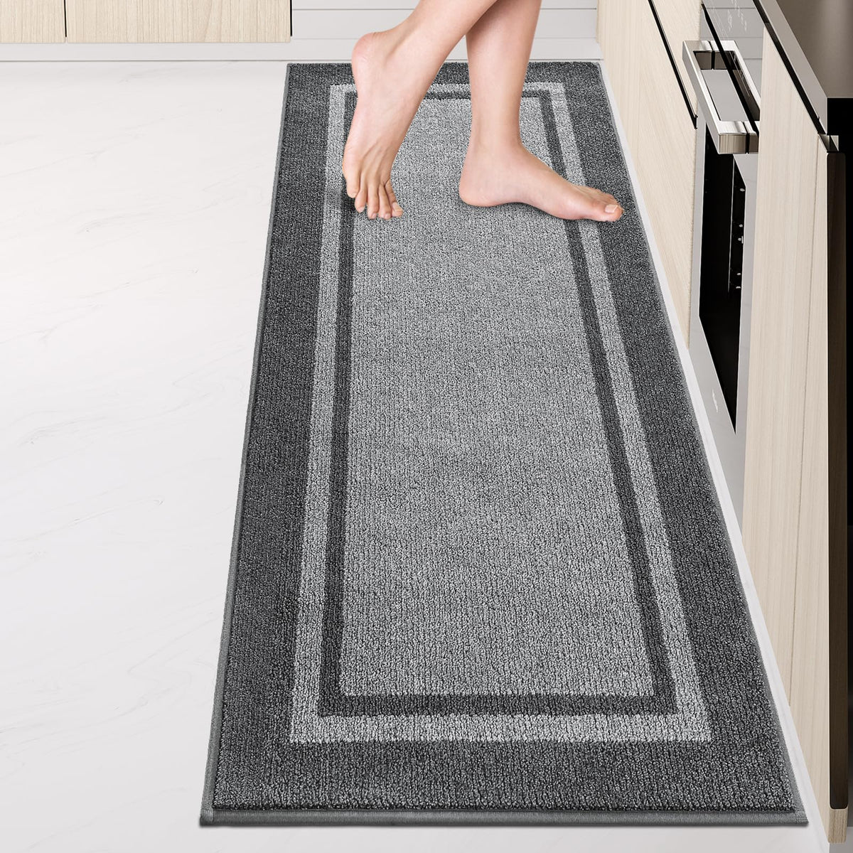 Kitchen Rugs 24" x 36", Non-Slip Kitchen Mats, Beige & Grayish Brown