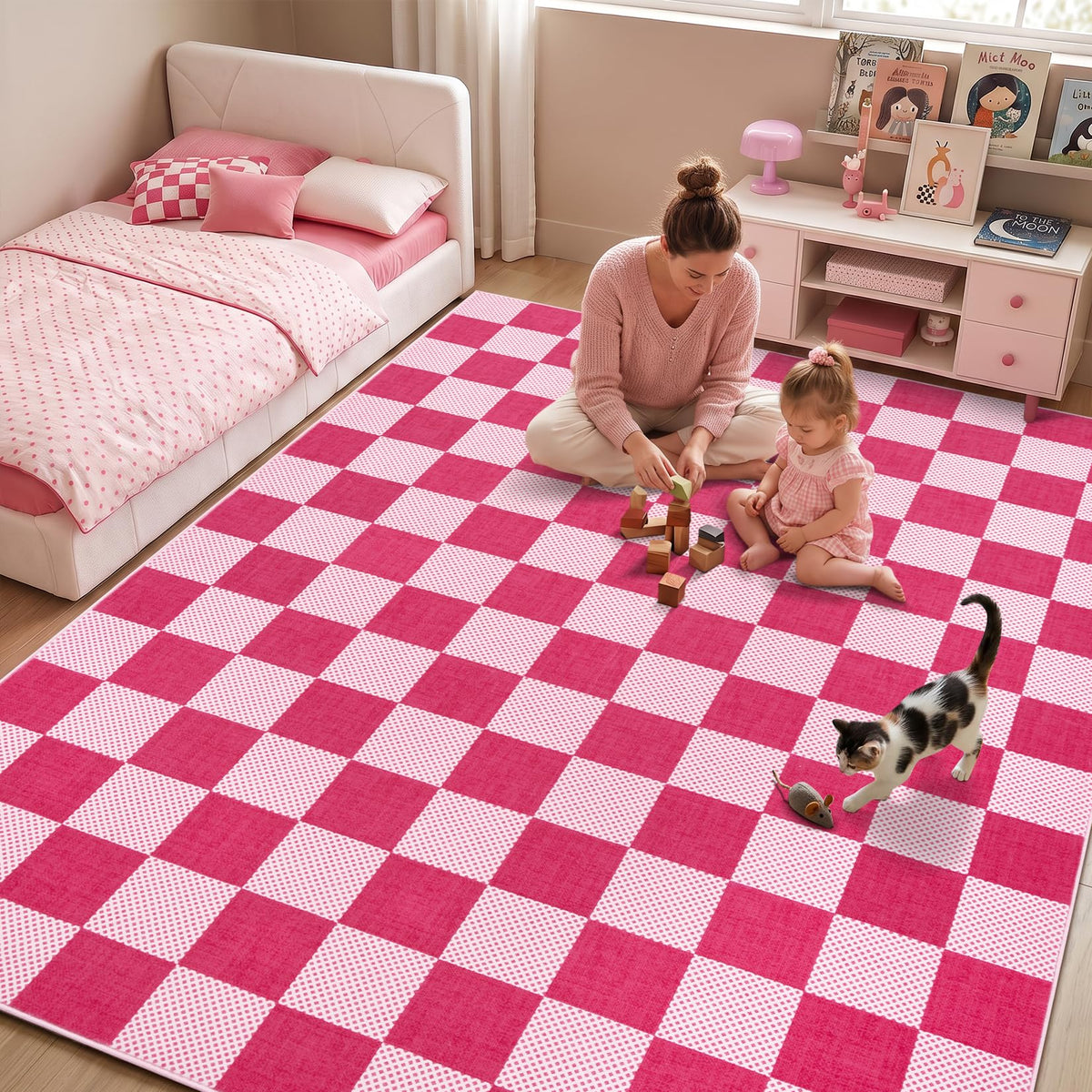 GarveeHome Checkered Pink 2x6 Washable Kitchen Runner Rug Low-Pile Entryway