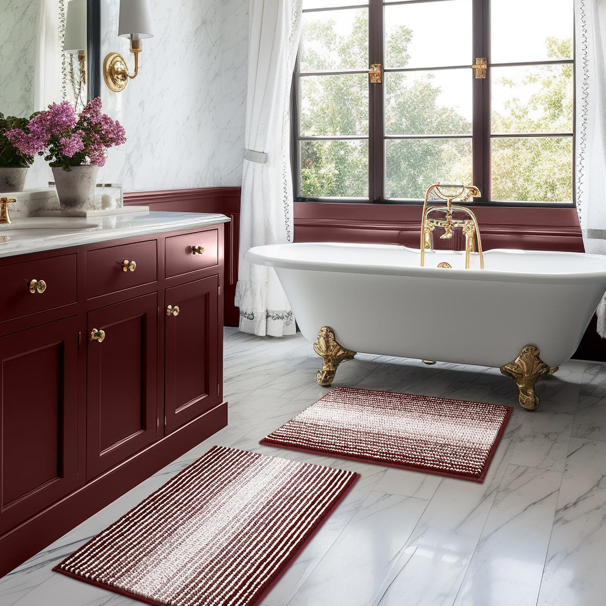 BSICPRO Bathroom Rugs Sets 2 Piece, Non Slip Boho Bath Mats, Beige