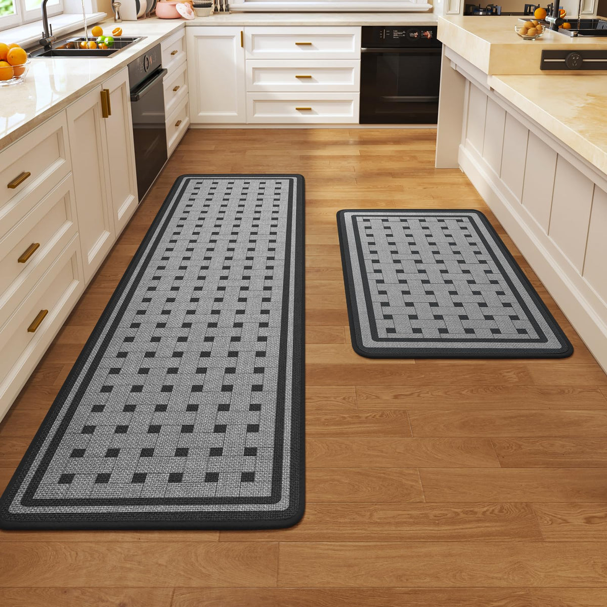 Kitchen Rugs Set of 2, Kitchen Mats for Floor,17x30+17x47 Brown