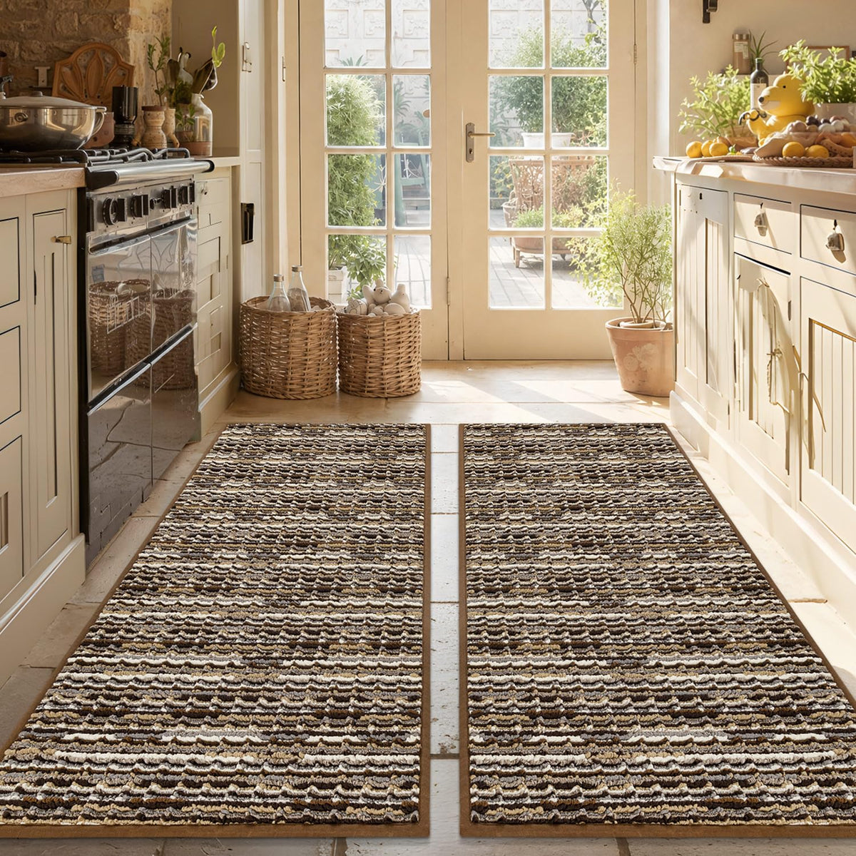 BSICPRO Kitchen Rugs Sets of 2, Non Slip Kitchen Mats for Floor, Black
