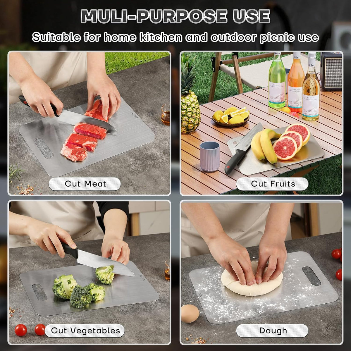 Katori Titanium Cutting Boards for Kitchen-100% Pure Titanium Cutting Board set Double Sided Non Toxic Titanware Chopping Board,Dishwasher Safe Metal Cutting Boards FathersDay Gifts(1PC-L-9x13.5In)