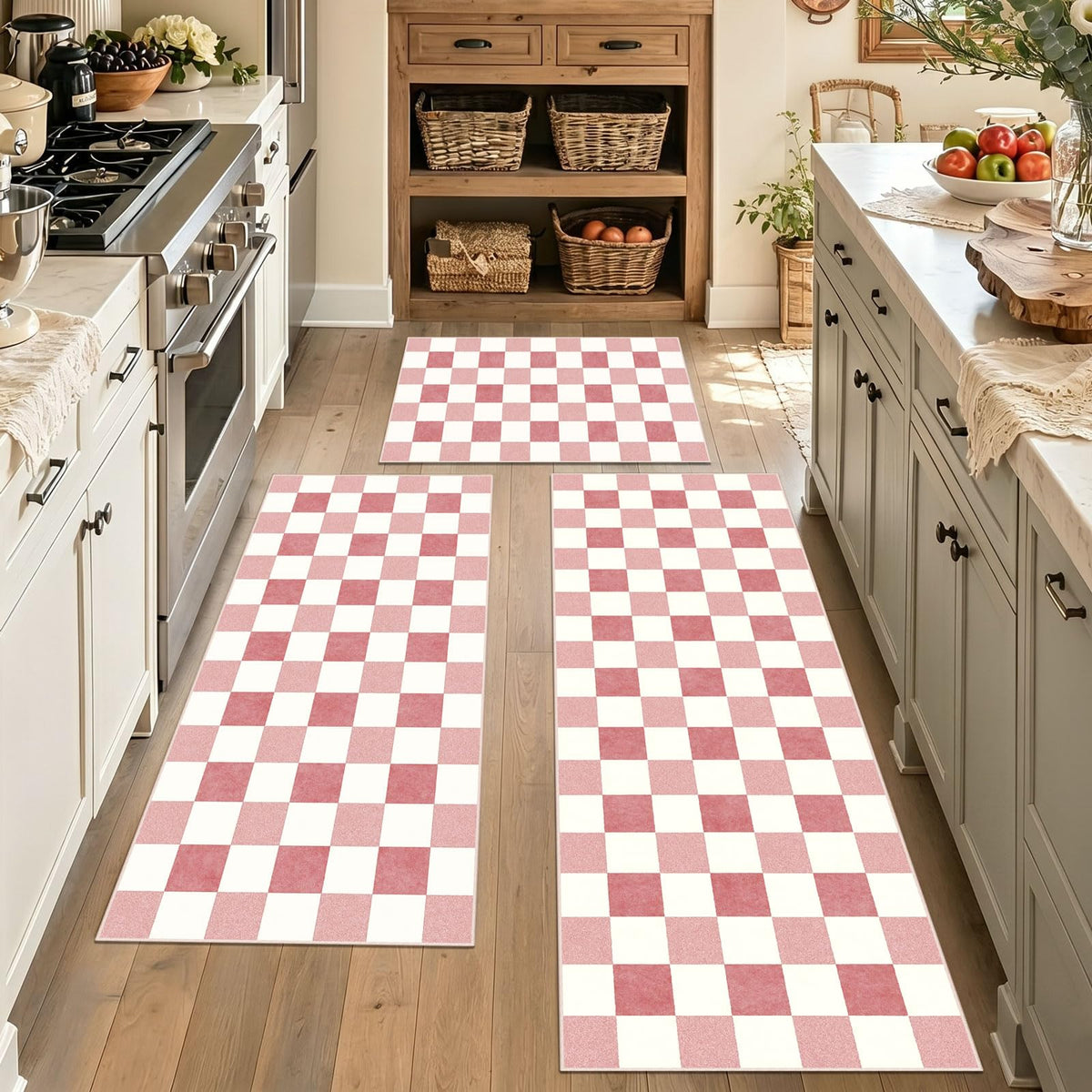 Kitchen Rugs Sets of 3 Non-Slip Washable - Kitchen Mats for Floor