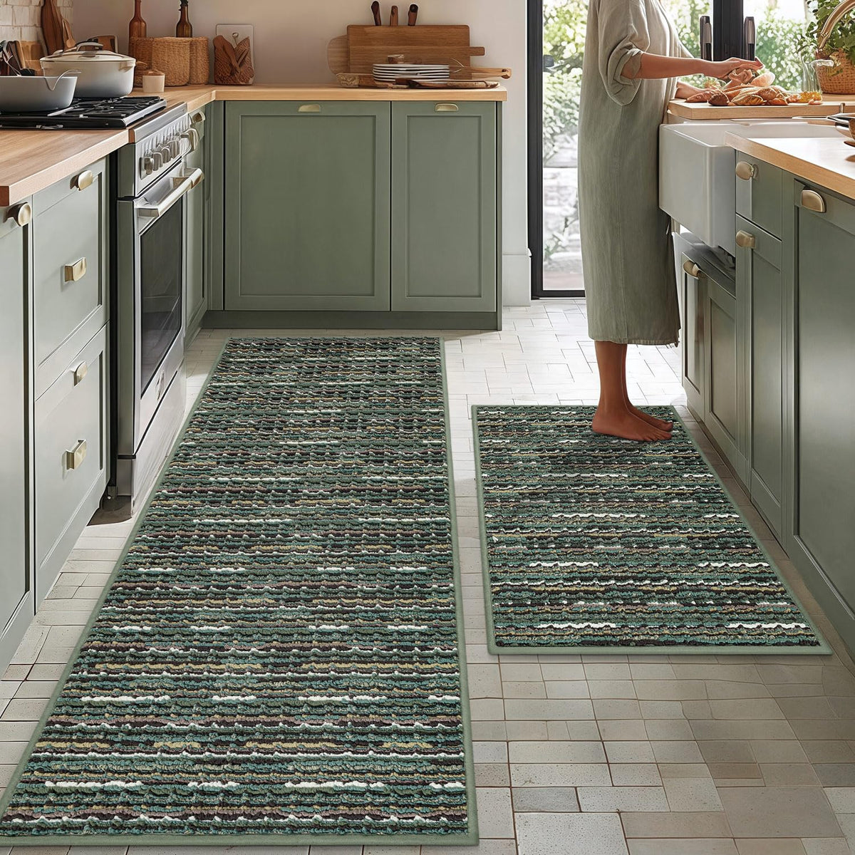 BSICPRO Kitchen Rugs Sets of 2, Non Slip Kitchen Mats for Floor, Black