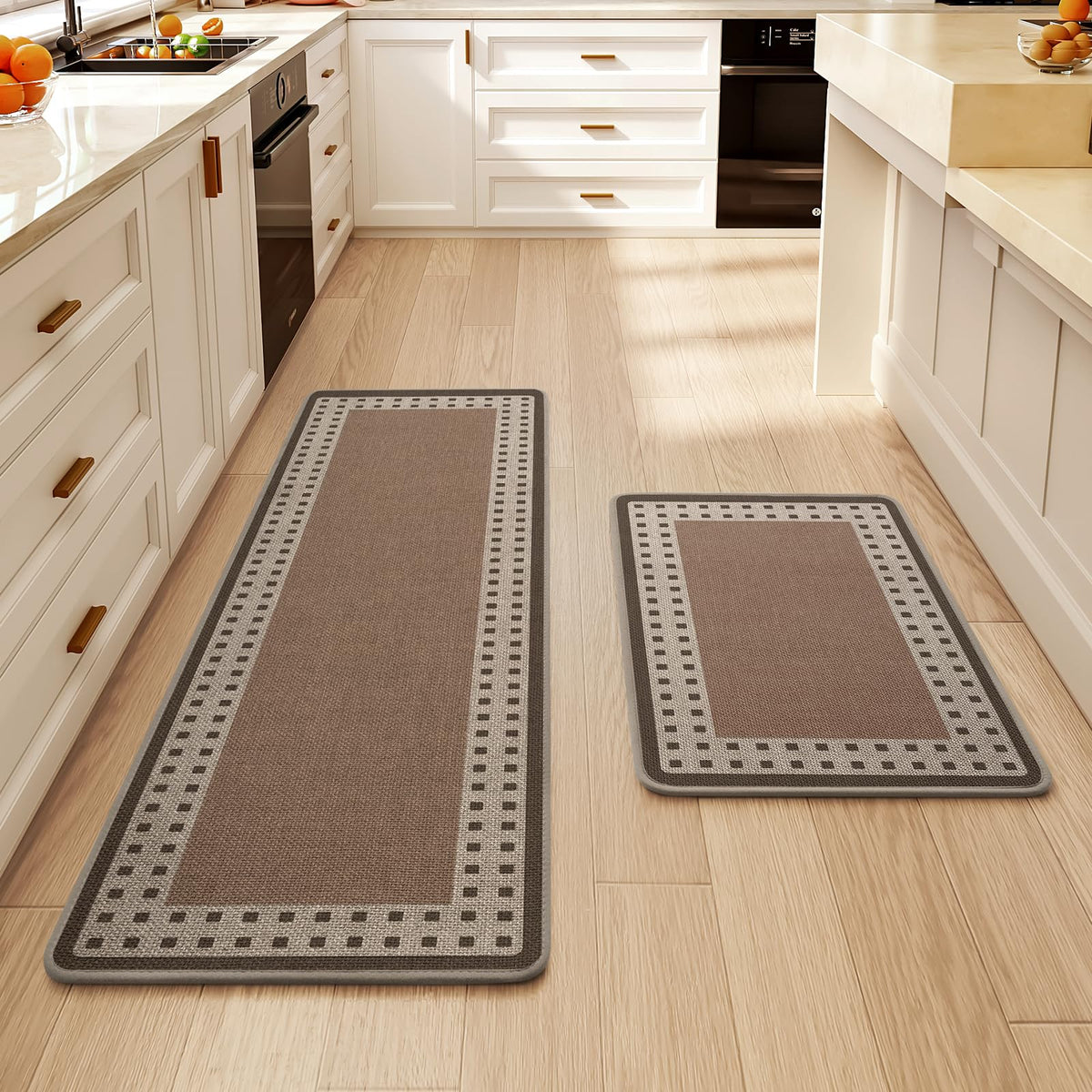 Kitchen Rugs Set of 2, Kitchen Mats for Floor,17x30+17x47 Brown
