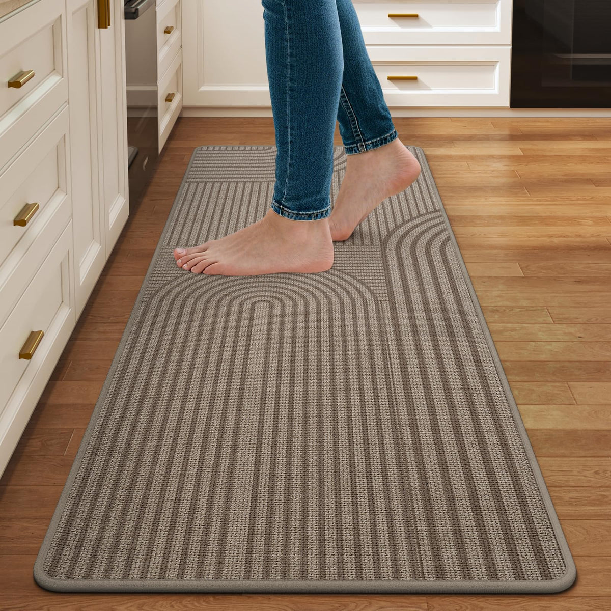 Kitchen Rugs Set of 2, Kitchen Mats for Floor,17x30+17x47 Brown