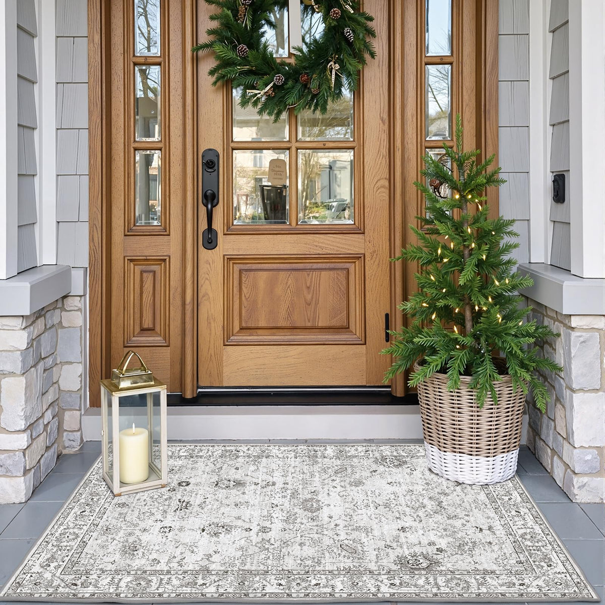 Washable Runner Rug 2x6 Beige Floral, Non Slip for Hallway, Kitchen