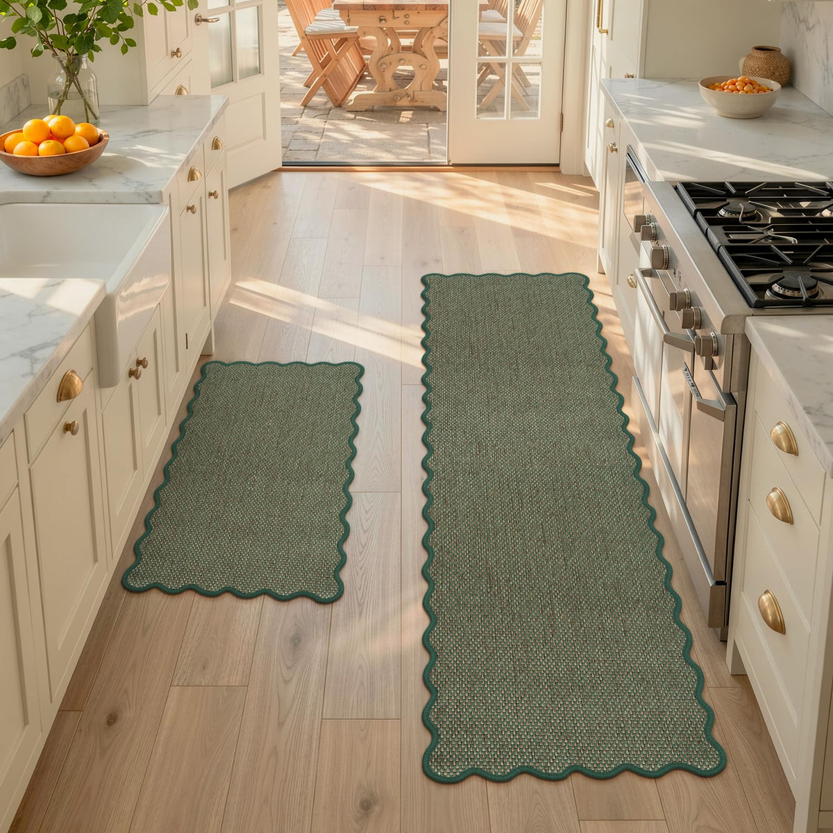 KIMODE Kitchen Rugs and Mats Set of 2 Scalloped Kitchen Mats for Floor