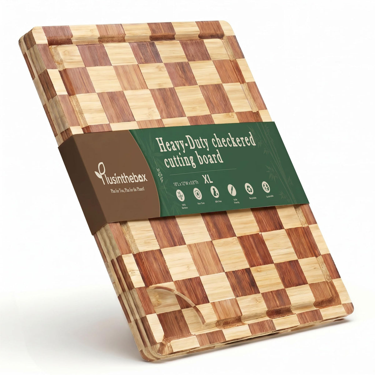 Checkered Cutting Board,18" x 12" X-Large Bamboo Cutting Board for Kitchen