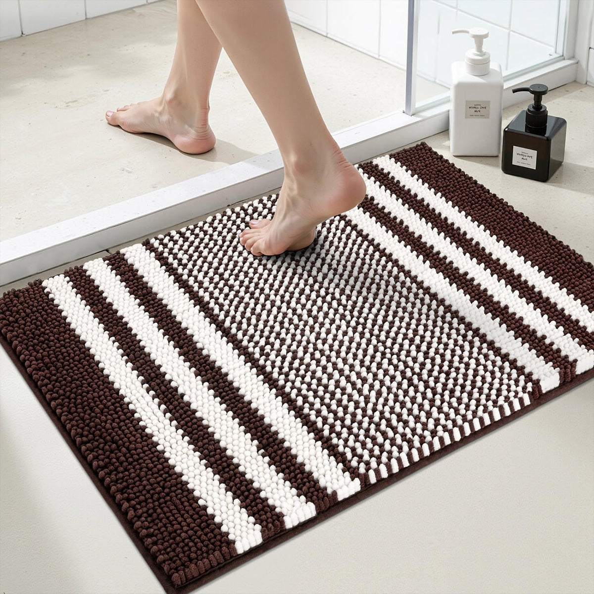 BSICPRO Bathroom Rugs Sets 2 Piece, Non Slip Boho Bath Mats, Beige