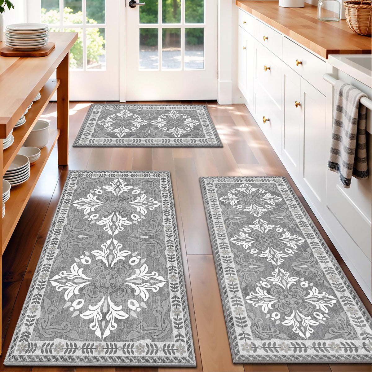 3 Piece Kitchen Rugs Set, Non Slip Washable Floor Mats with Water Absorbent