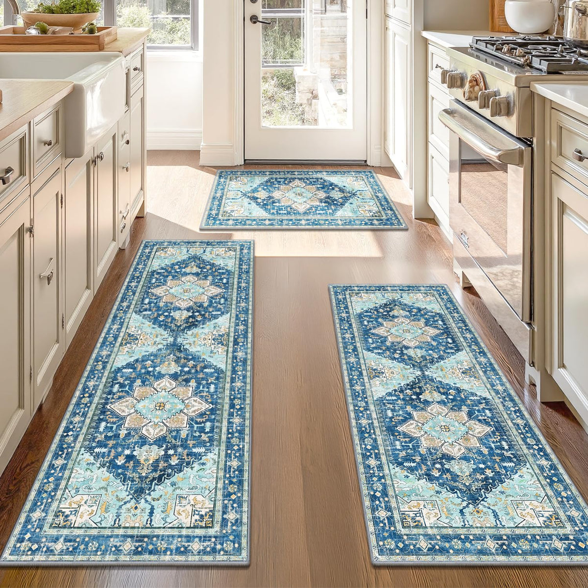 Yamaziot Washable Kitchen Runner Rugs Set of 3 with Non Slip Rubber Backing