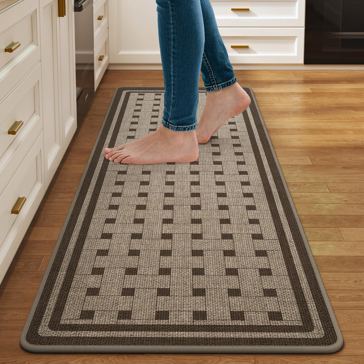 Kitchen Rugs Set of 2, Kitchen Mats for Floor,17x30+17x47 Brown