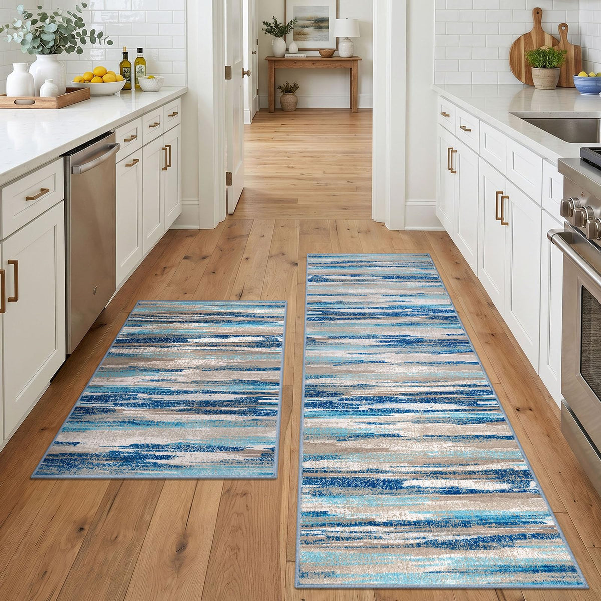 Lansny Modern Abstract 2x5 Runner Rug Non Slip Washable Kitchen Rugs