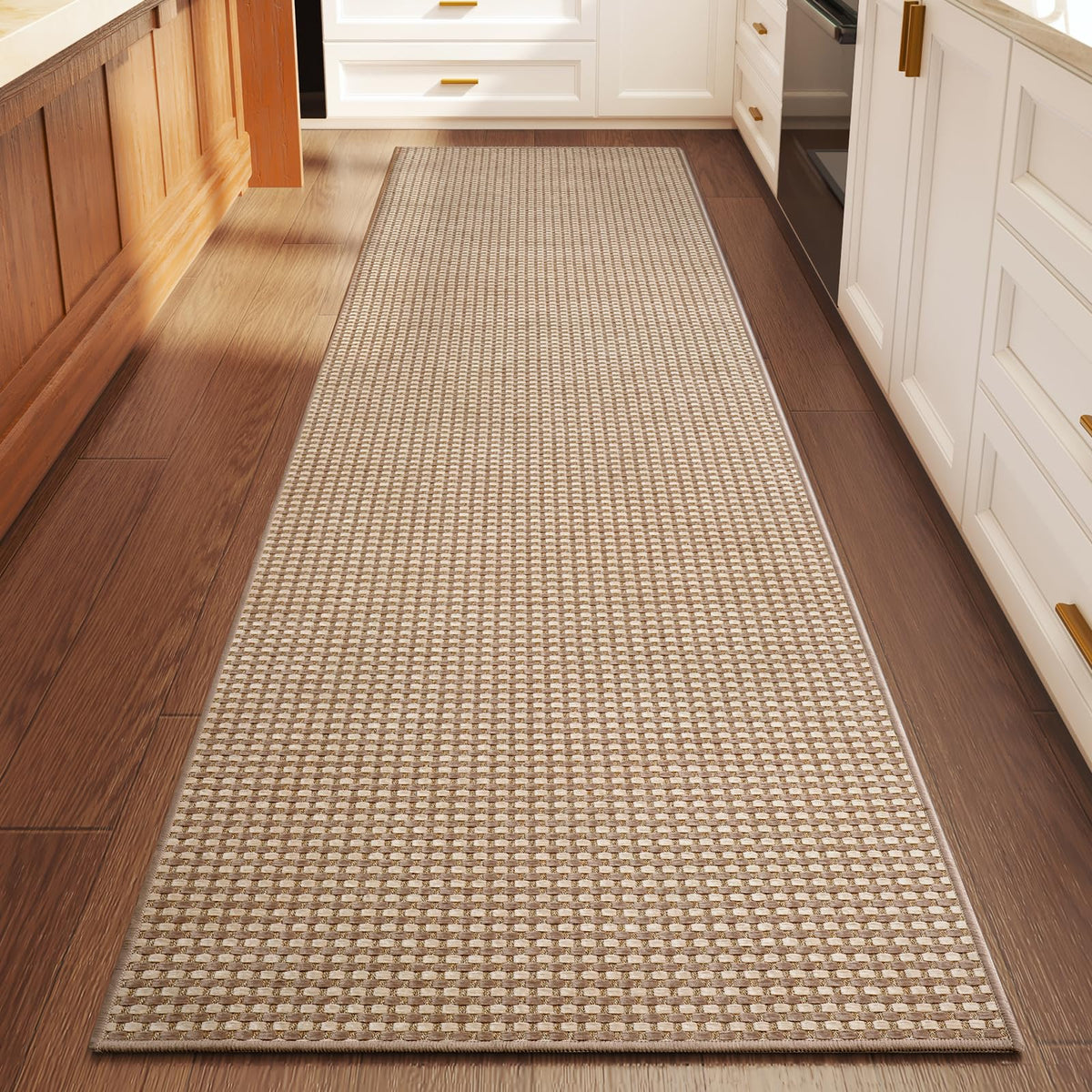YDKGL 2x6 ft Low Pile Kitchen Runner Mat, Non Slip Washable, Brown