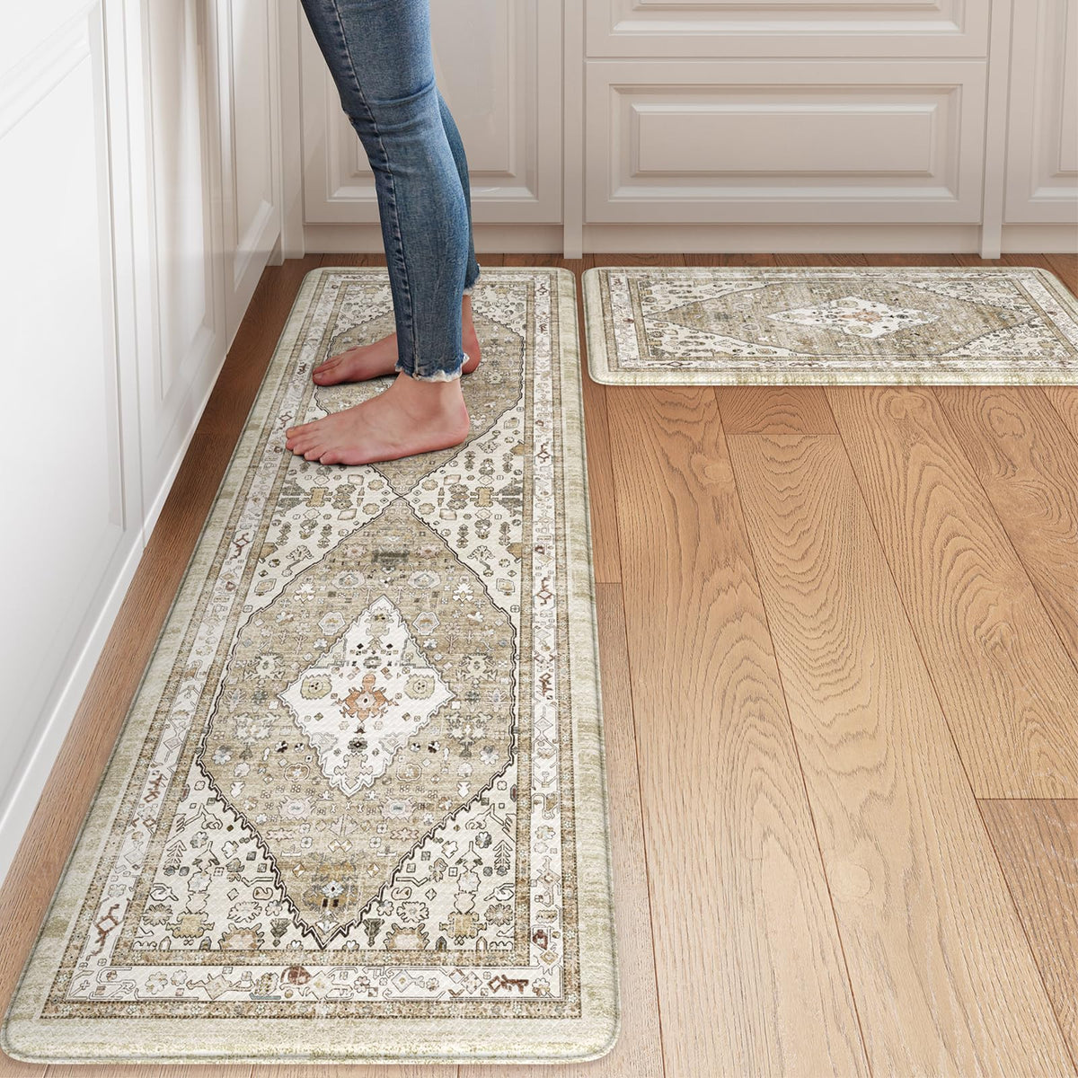 Collive Boho Kitchen Rugs Sets of 2 Fall Kitchen Mats for Floor Waterproof