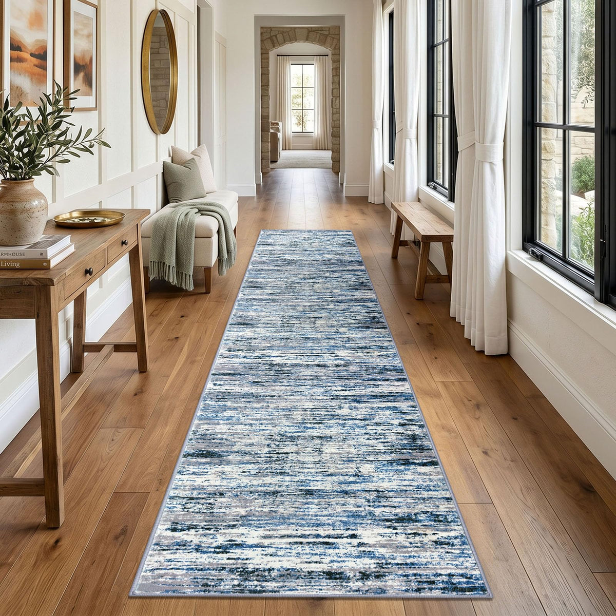 Lansny Modern Abstract 2x5 Runner Rug Non Slip Washable Kitchen Rugs