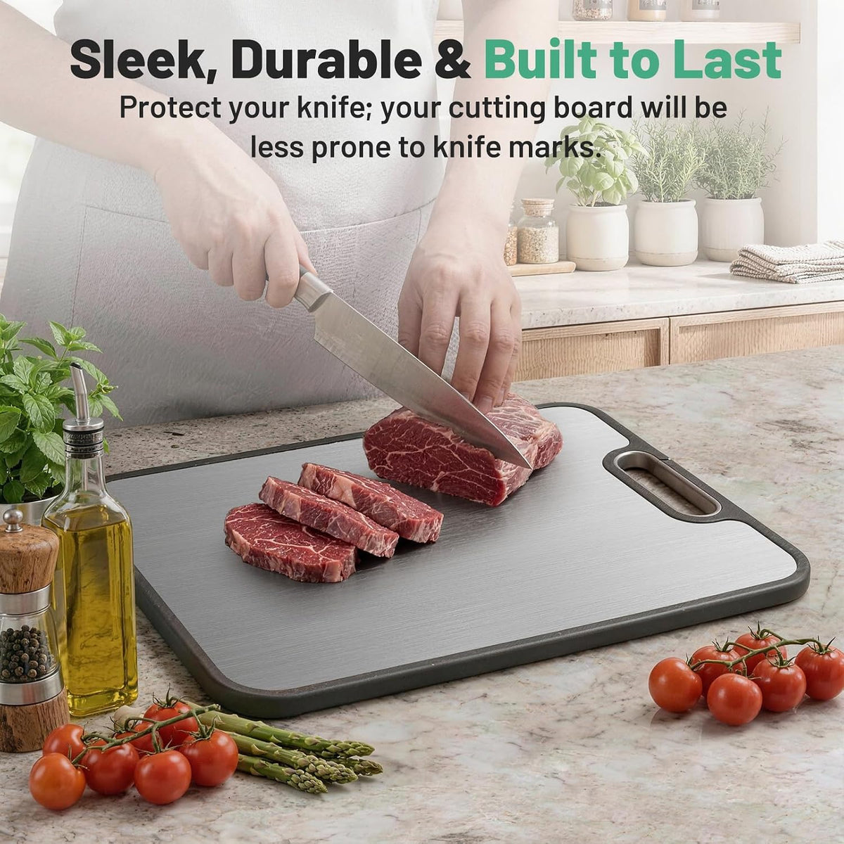 Titanium Cutting Boards for Kitchen, Set of 2 Reversible Non-Slip