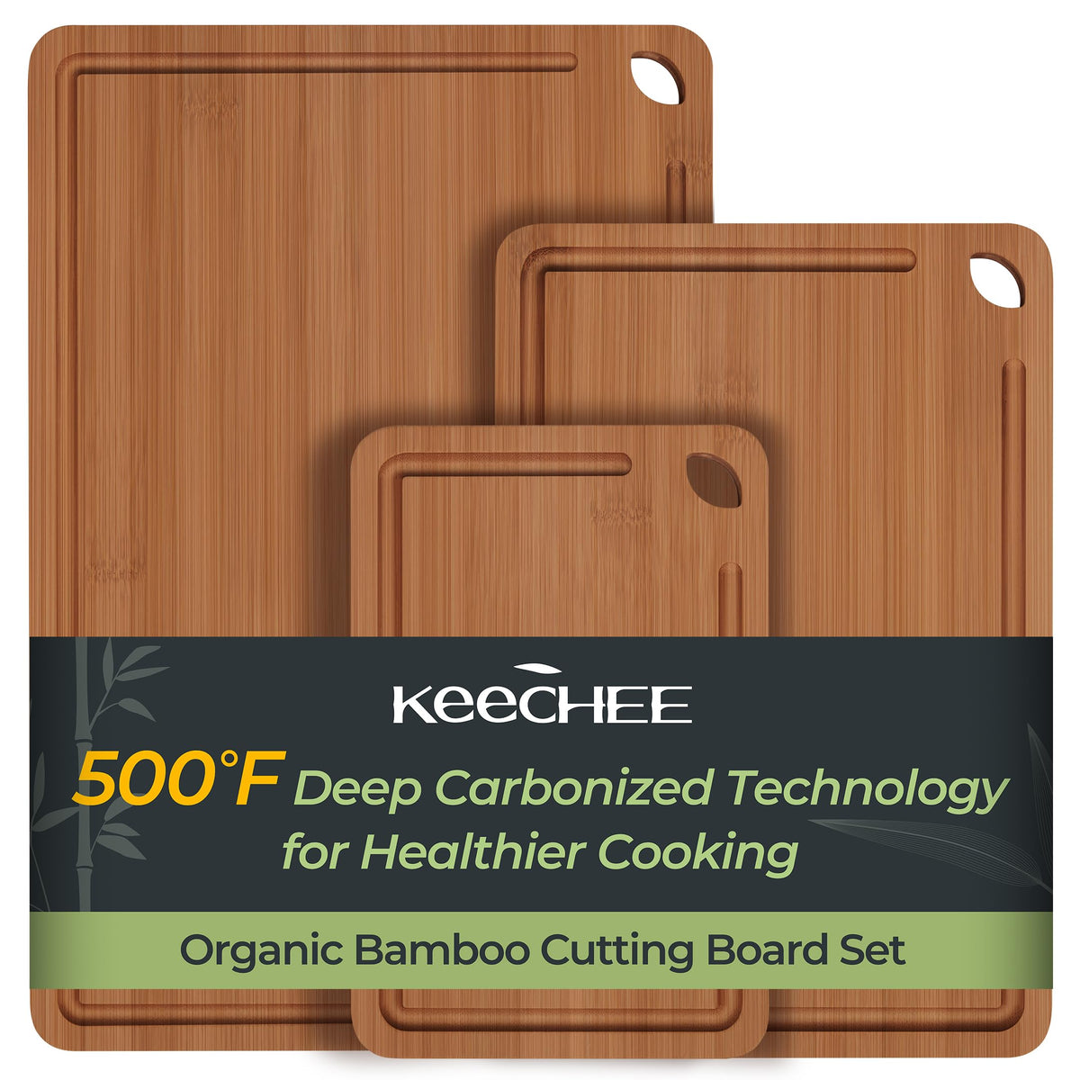 Keechee Butcher Block 2-Pcs Carbonized Bamboo Cutting Board Set With Non-Slip Design For Meal Prep & Cheese Serving(2Pcs)