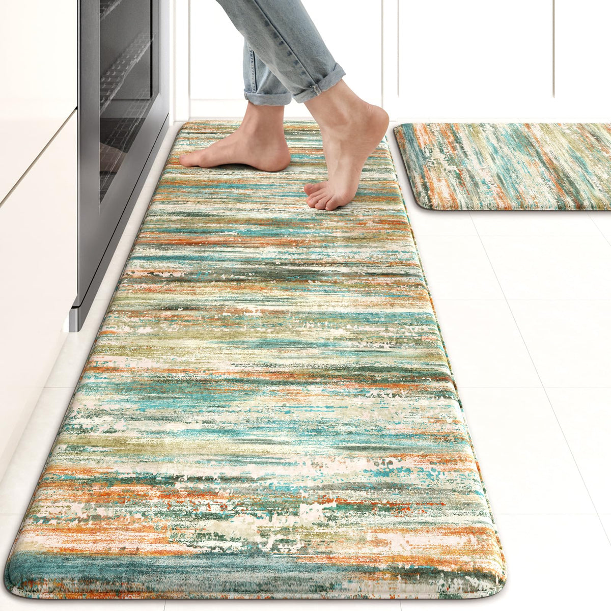 KIMODE Anti Fatigue Kitchen Mats for Floor 2 Piece, Abstract Kitchen Rugs
