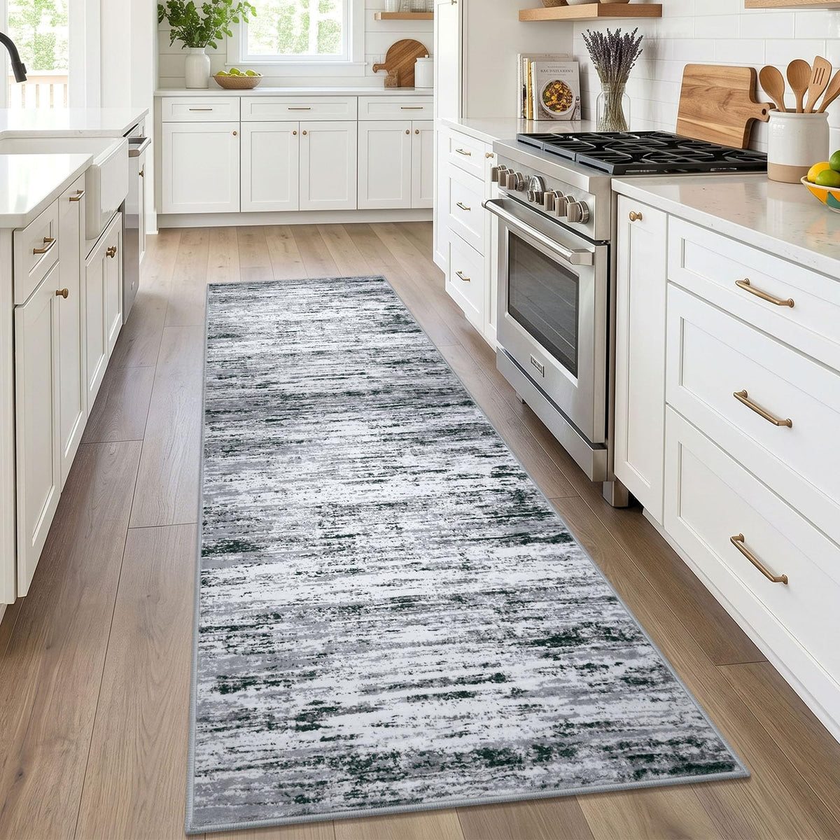 Lansny Modern Abstract 2x5 Runner Rug Non Slip Washable Kitchen Rugs