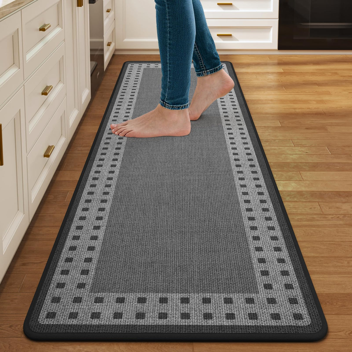 Kitchen Rugs Set of 2, Kitchen Mats for Floor,17x30+17x47 Brown