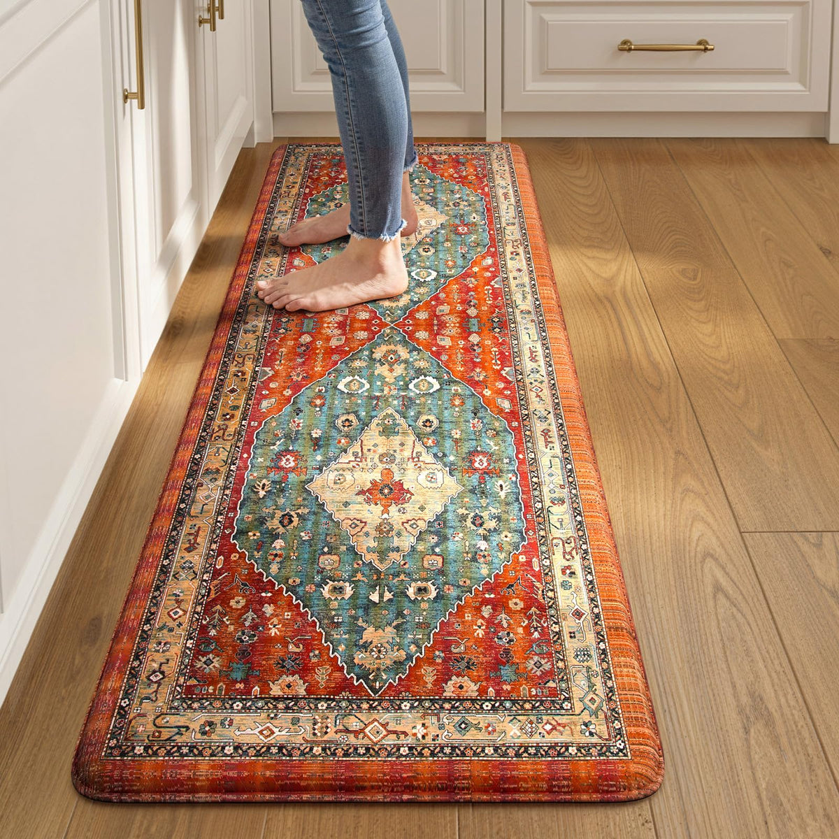 Collive Boho Kitchen Rugs Sets of 2 Fall Kitchen Mats for Floor Waterproof