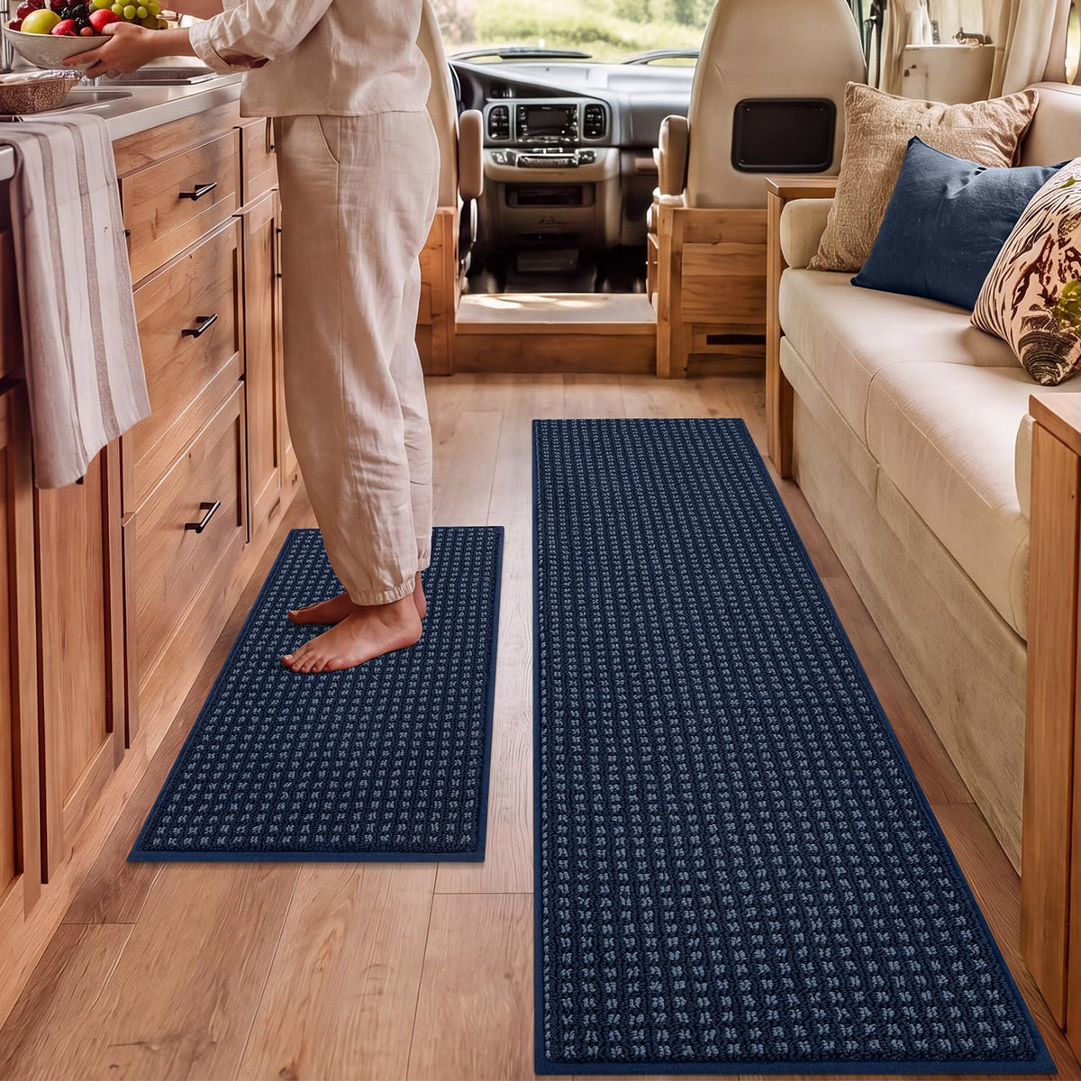hicorfe Waffle Kitchen Runner Rugs Set of 2,Non Slip Kitchen Mats for Floor
