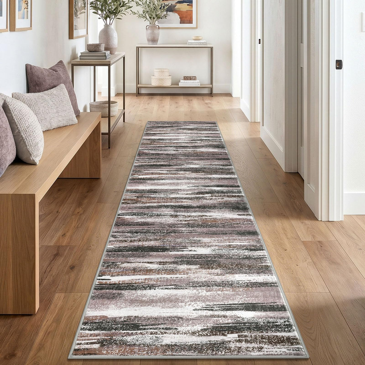 Lansny Modern Abstract 2x5 Runner Rug Non Slip Washable Kitchen Rugs
