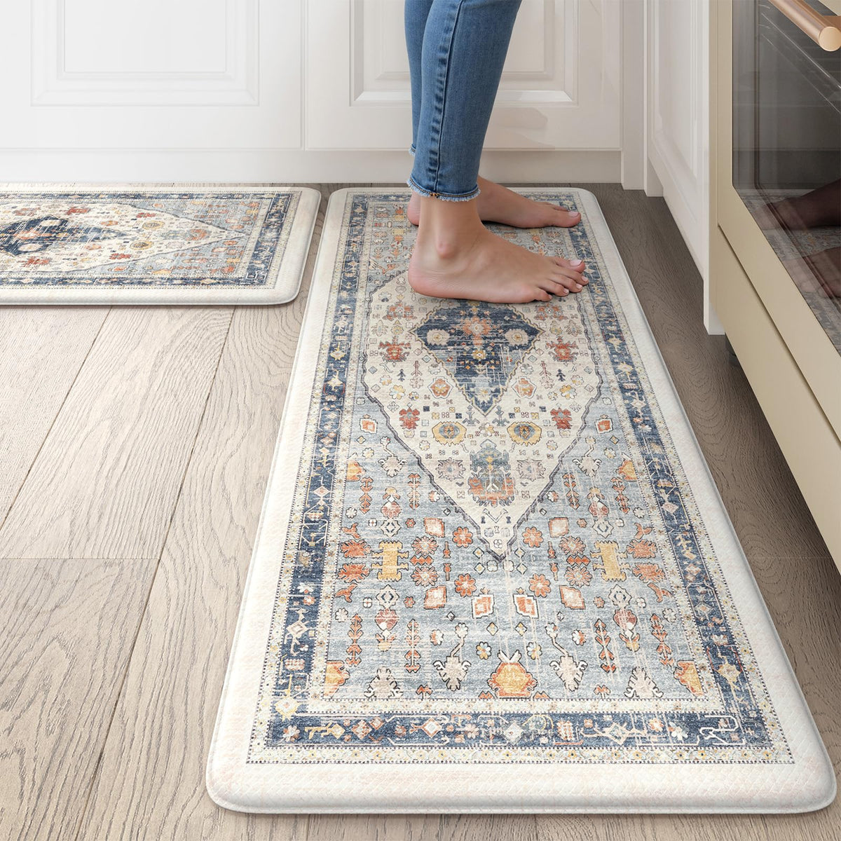 Collive Boho Kitchen Rugs Sets of 2 Fall Kitchen Mats for Floor Waterproof