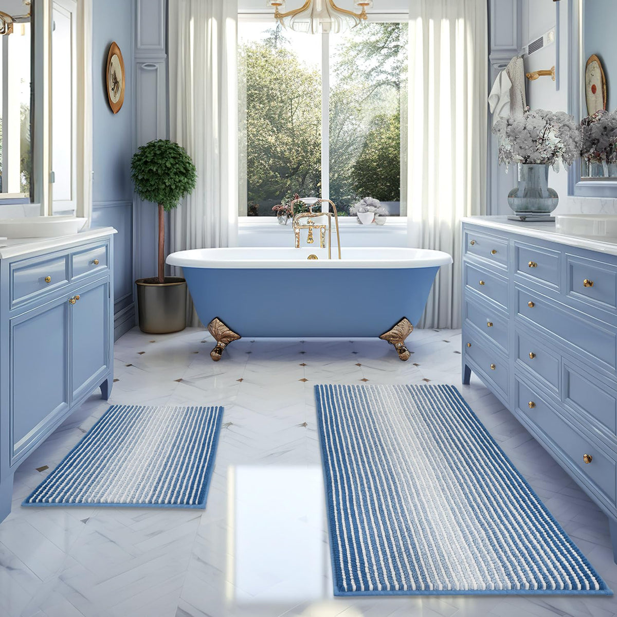 BSICPRO Bathroom Rugs Sets 2 Piece, Non Slip Boho Bath Mats, Beige