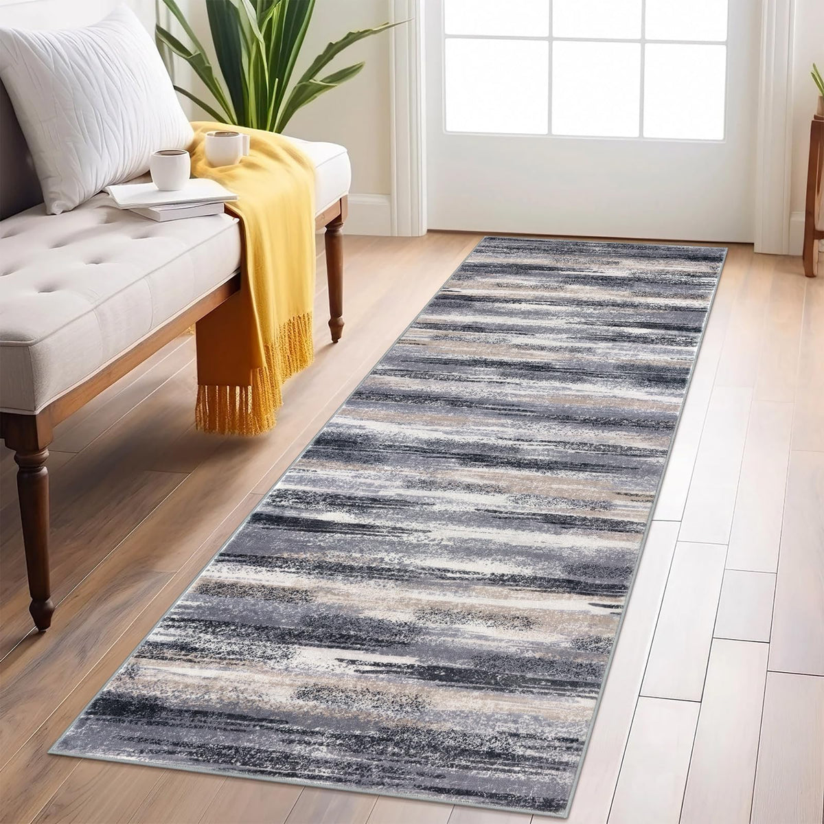 Lansny Modern Abstract 2x5 Runner Rug Non Slip Washable Kitchen Rugs