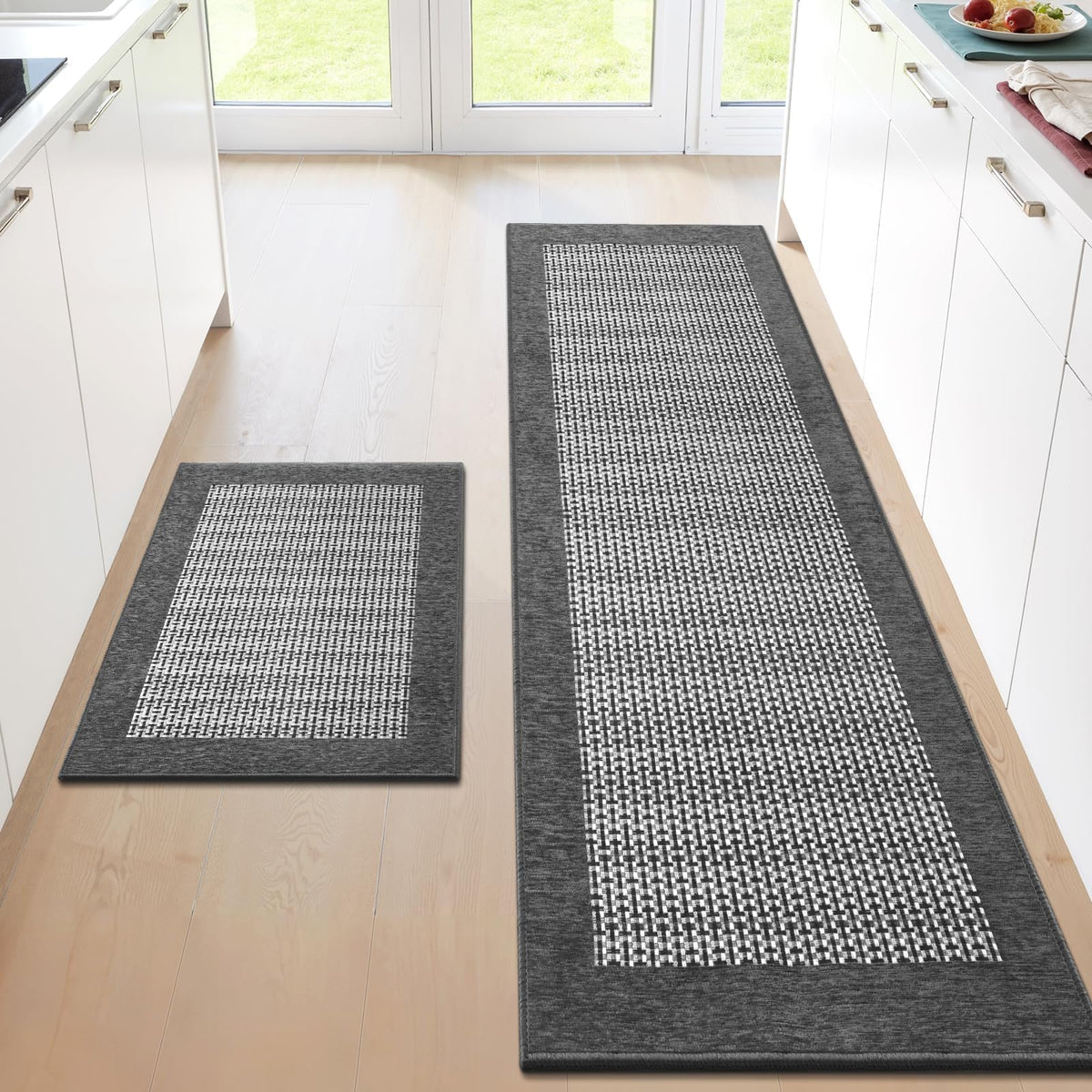 StepRite Kitchen Rugs 2 PCS, Kitchen Mats for Floor, 20"X32"+20"X47", Grey