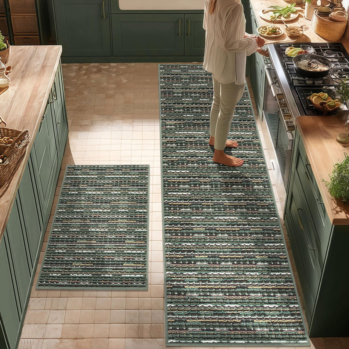 BSICPRO Kitchen Rugs Sets of 2, Non Slip Kitchen Mats for Floor, Black