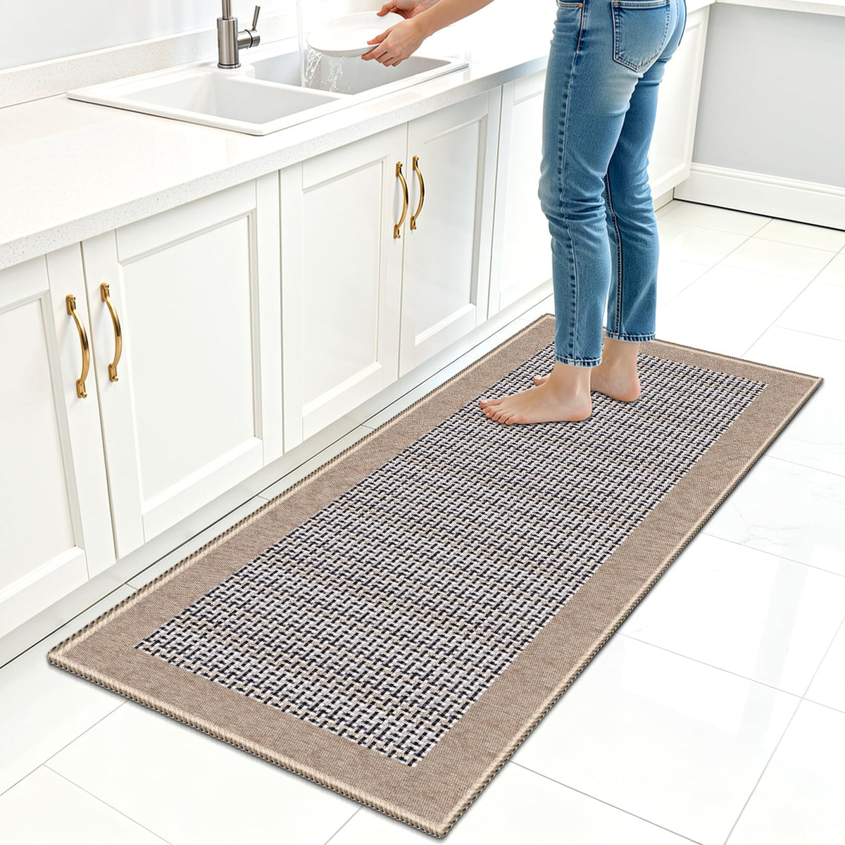 StepRite Chenille Kitchen Rug, Kitchen Mat for Floor, 32'' x 20'', Grey