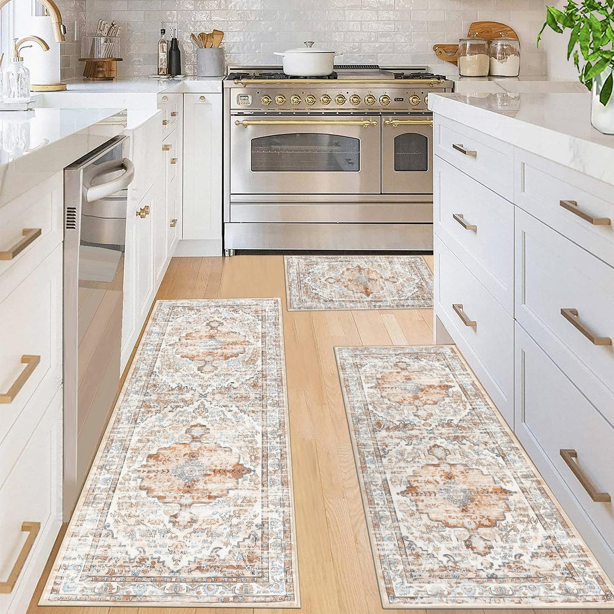 Ileading Kitchen Rugs Set 3 Piece, Non Slip Washable Kitchen Mats for Floor