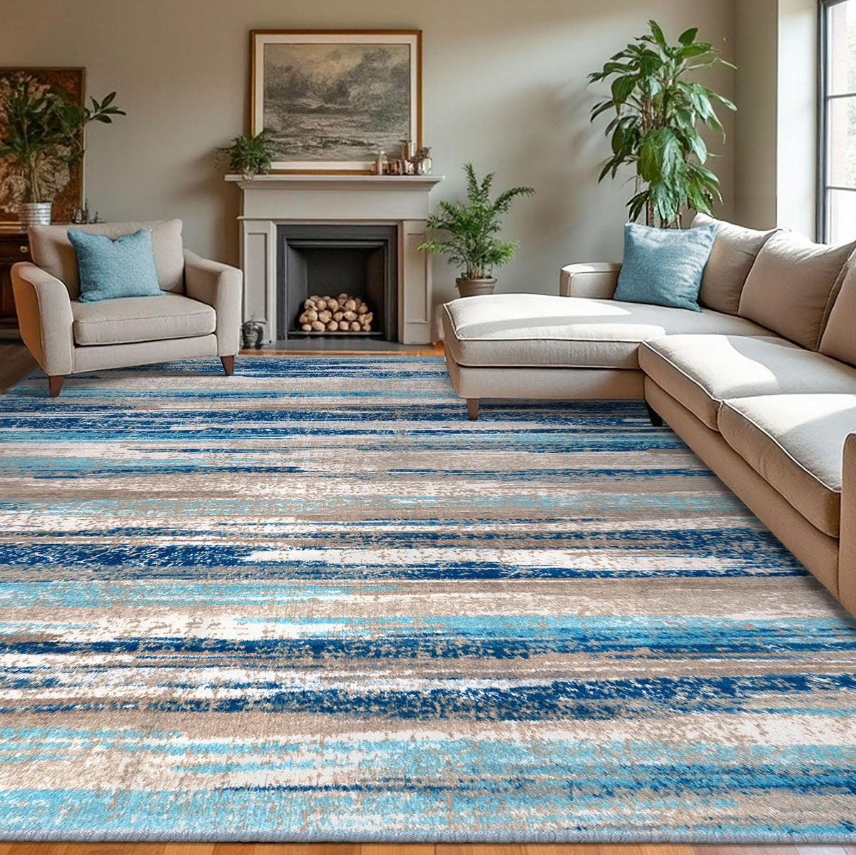 Lansny Modern Abstract 2x5 Runner Rug Non Slip Washable Kitchen Rugs