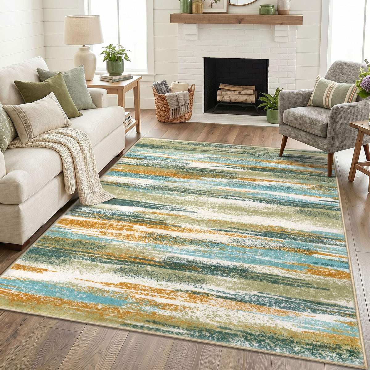 Lansny Modern Abstract 2x5 Runner Rug Non Slip Washable Kitchen Rugs