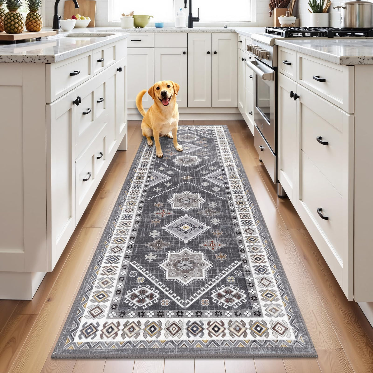 HEBE Boho Kitchen Rugs Set of 3, Non Slip Washable Kitchen Mats for Floor