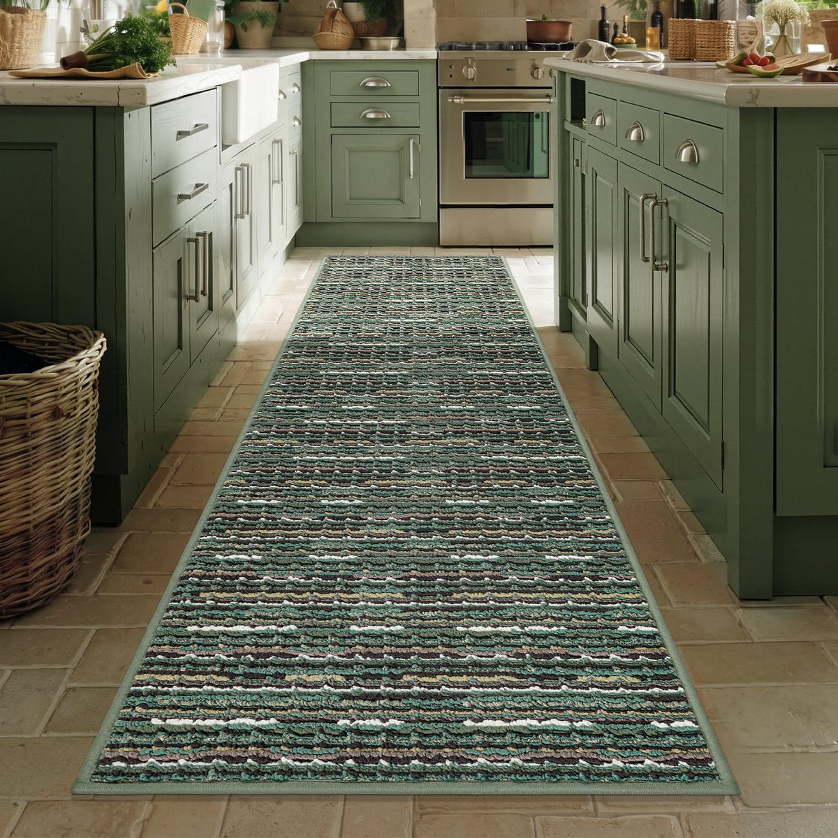 BSICPRO Kitchen Rugs Sets of 2, Non Slip Kitchen Mats for Floor, Green