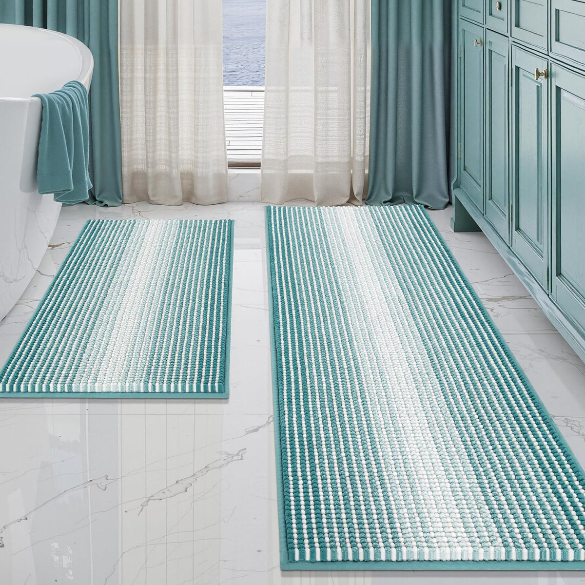 BSICPRO Bathroom Rugs Sets 2 Piece, Non Slip Boho Bath Mats, Beige