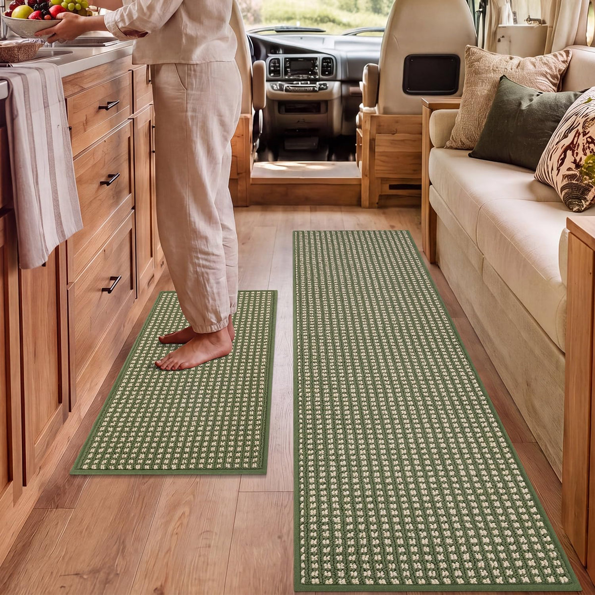 hicorfe Waffle Kitchen Runner Rugs Set of 2,Non Slip Kitchen Mats for Floor