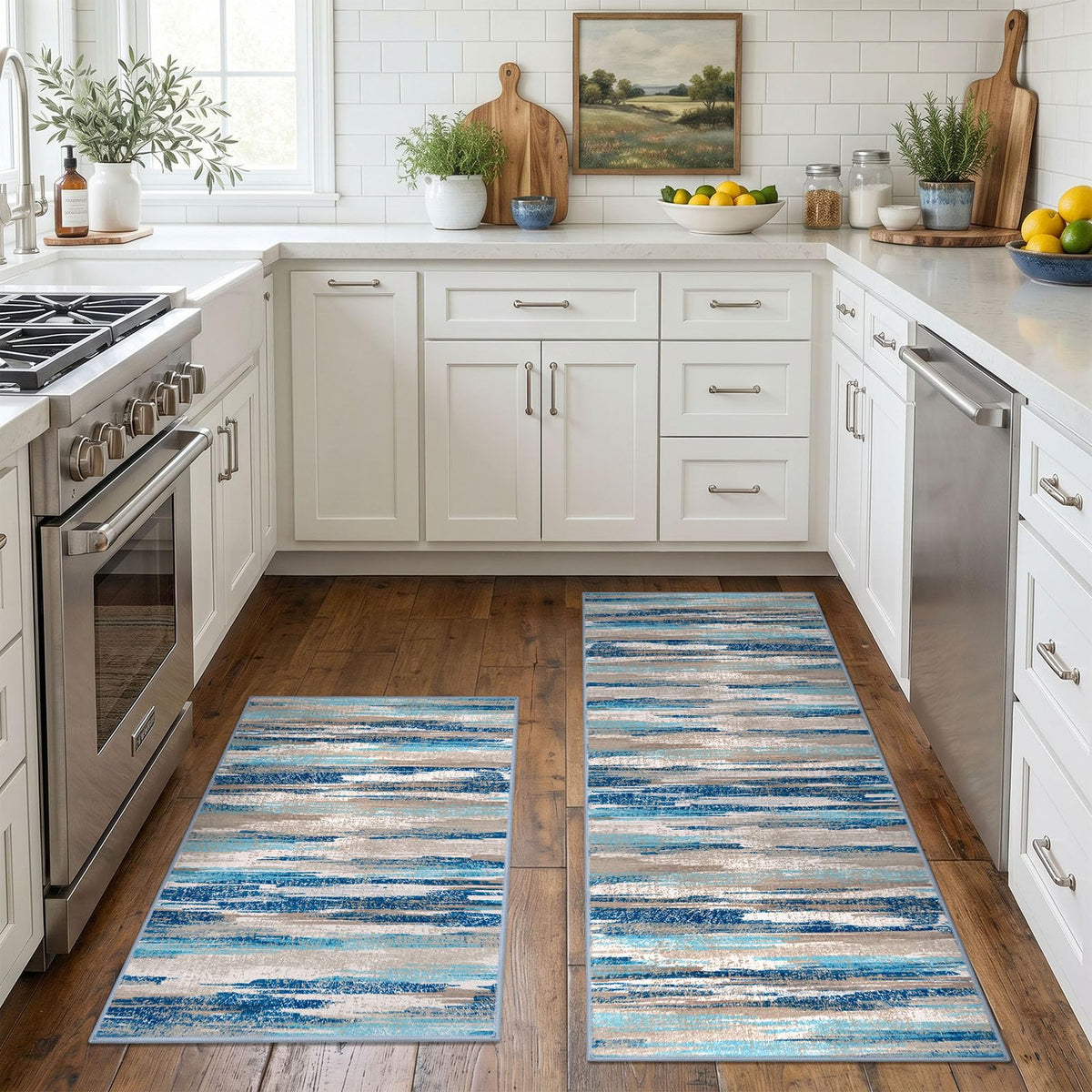 Lansny Modern Abstract 2x5 Runner Rug Non Slip Washable Kitchen Rugs