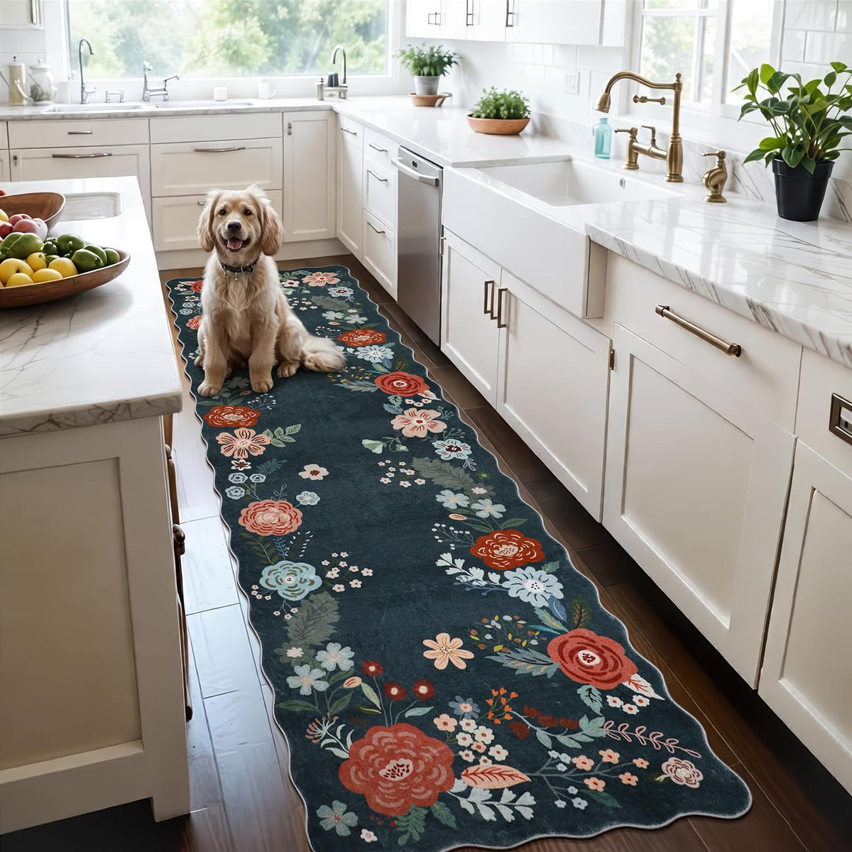 Homcomoda Floral Kitchen Rugs Mats for Floor 3PC, Farmhouse Non Slip Kitchen Rug Runner, Washable Non Skid Kitchen Rugs, Comfort Standing Mat for Laundry, Desk, Bar, Office